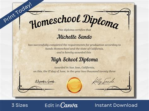 homeschool high school diploma certificate.